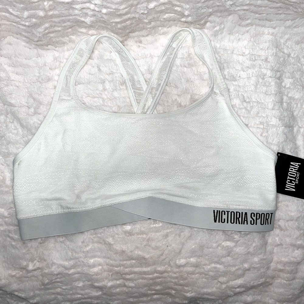 Victoria’s Secret Victoria Sport White Sports Bra with Black Logo